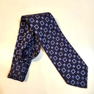 Villa Ponti Made Ib Italy Geometric Patterned Men's Silk  Blue Tie